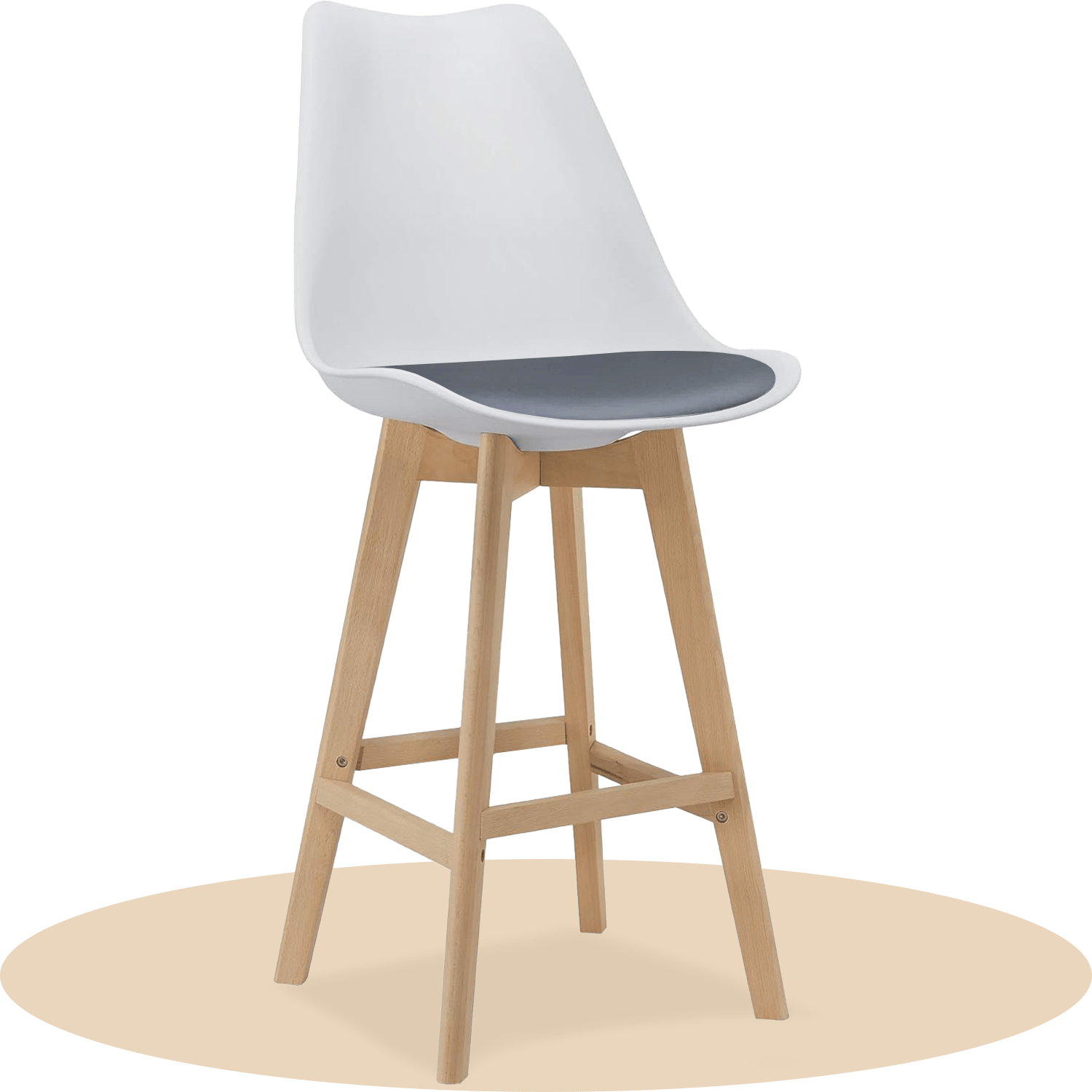 Taburete Alto Cocina con Respaldo, Asiento Blando y Tapizado, Patas Altas Resistentes de Madera de Haya con Reposapiés, Sillas Nórdicas, Ideal para Cocina, Salón, Comedor y Restaurante, 54.5 x 49.5 x 106 cm