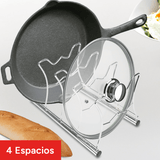 Rejilla para Ollas y Tapas, Organizador Sartenes, Organizador de Cocina, 4 Espacios, Ideal para Apilar Sartenes o Utensilios de Cocina, Ahorra y Optimiza Espacio, Modo de uso en Horizontal o Vertical, 34 x 16.5 x 12.7 cm