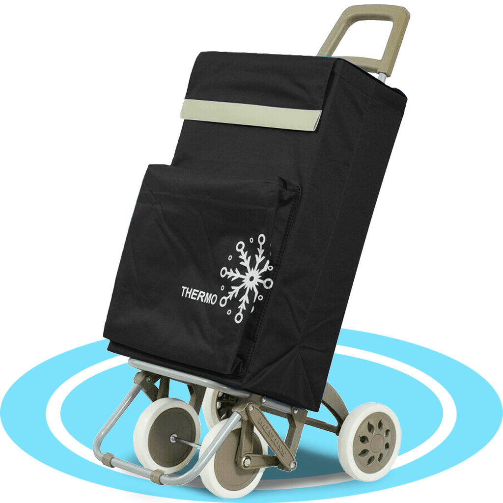 Carro Compra Plegable con Bolsillo Térmico para Congelados, Carro Plegable con Ruedas, Bolsillo Trasero con Cremallera, 2 Compartimentos Extra en Total, Con Capacidad de hasta 54 Litros y 40 Kg de Carga Máxima