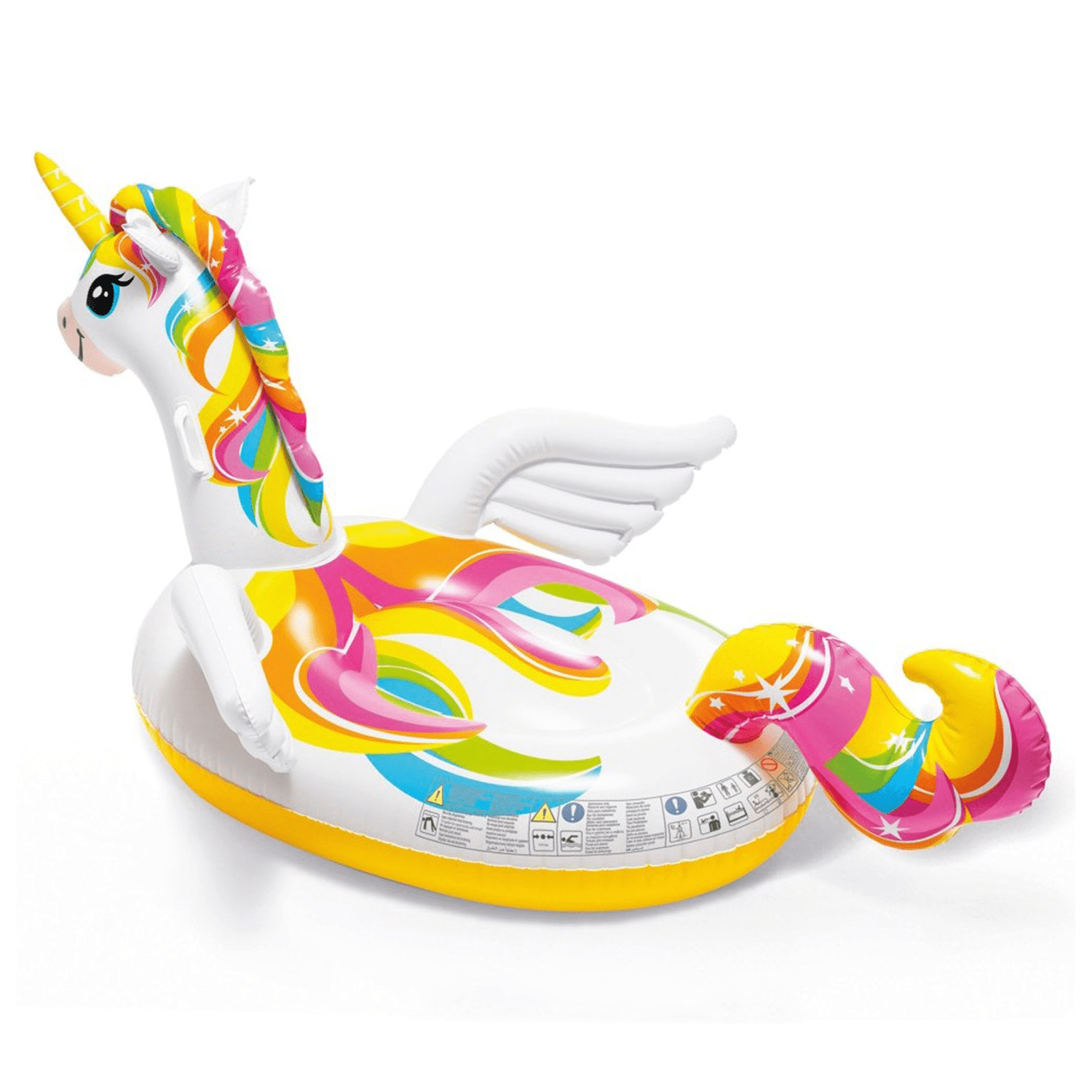 Flotador Piscina Unicornio Hinchable Grande con 2 Asas, Hecha de Vinilo Ultra Resistente, Con 2 Cámaras de Aire para Mayor Seguridad y 2 Asas Resistentes para Mayor Sujeción y Estabilidad, Incluye Kit de Parches para Reparar Pequeños Poros o Pinchazos