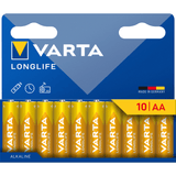 Pilas AA Alcalinas de Alto Rendimiento, VARTA Longlife, Ultra Larga Duración, Energía Continua, Ideal para Controles Remotos, Juguetes Electrónicos, Linternas, Lámparas, Relojes, Cámaras y Otros Dispositivos de Uso Diario - VARTA