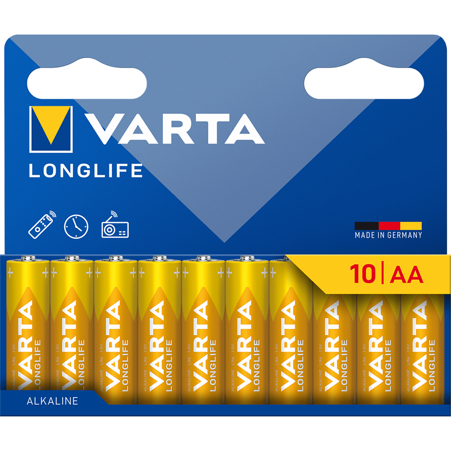 Pilas AA Alcalinas de Alto Rendimiento, VARTA Longlife, Ultra Larga Duración, Energía Continua, Ideal para Controles Remotos, Juguetes Electrónicos, Linternas, Lámparas, Relojes, Cámaras y Otros Dispositivos de Uso Diario - VARTA