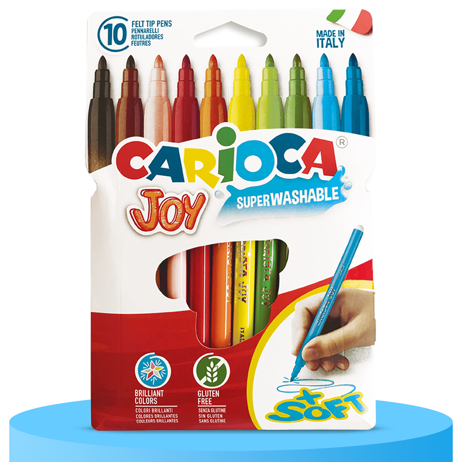 CARIOCA Joy Rotuladores de Colores, Rotuladores Lavables, Colores Brillantes, Uso Suave y Cómodo, Paquete de 10 Rotuladores