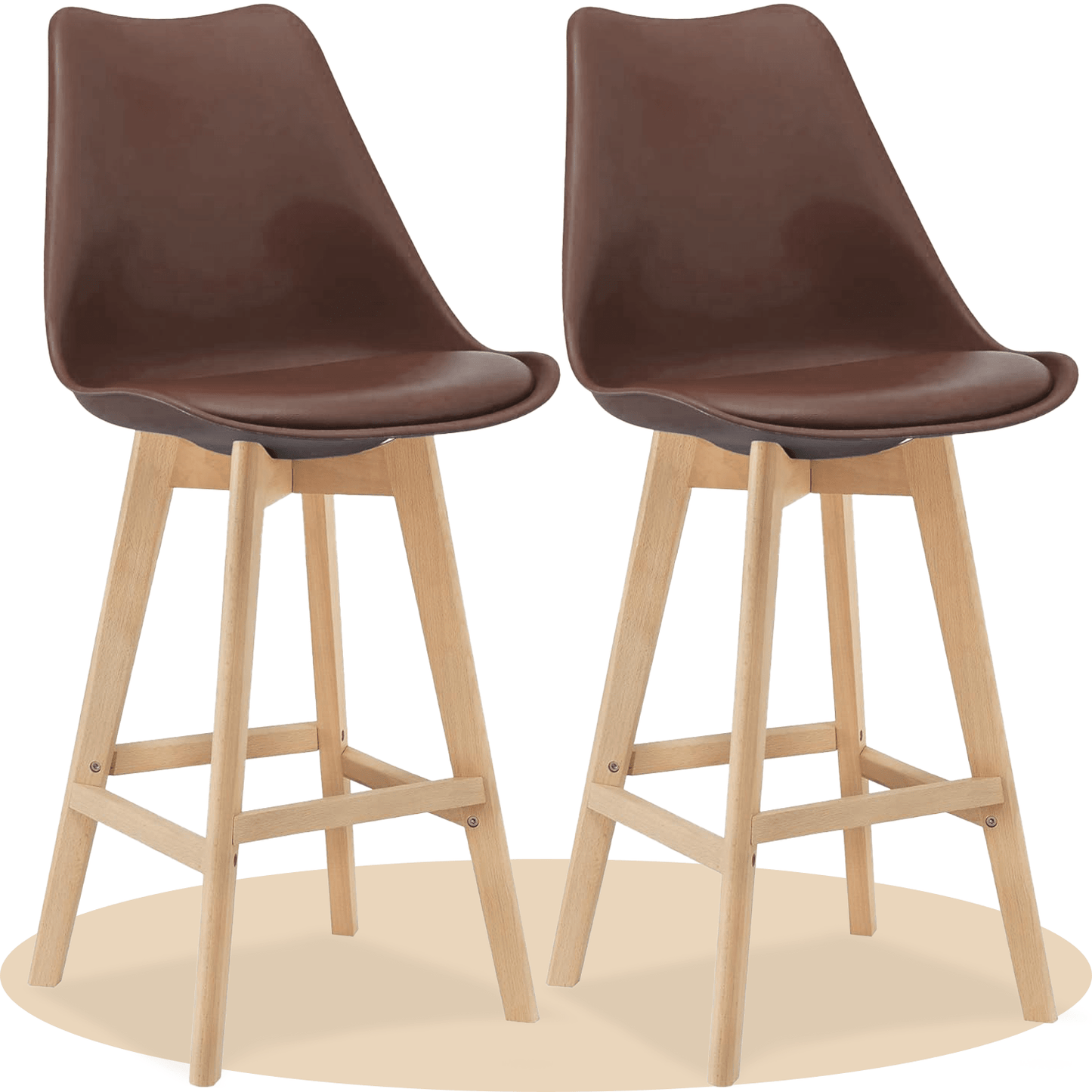 Taburete Alto Cocina con Respaldo, Asiento Blando y Tapizado, Patas Altas Resistentes de Madera de Haya con Reposapiés, Sillas Nórdicas, Ideal para Cocina, Salón, Comedor y Restaurante, 54.5 x 49.5 x 106 cm