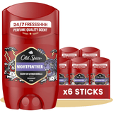 Old Spice Night Panther Pack 6 Desodorante en Barra Para Hombres, Fresco 24 Horas, Ideal para Uso Diario, Perfume Duradero, Sin Aluminio, Fragancia Excepcional a Chocolate Negro y Vainilla, Protección Contra El Mal Olor, 50ml por Barra
