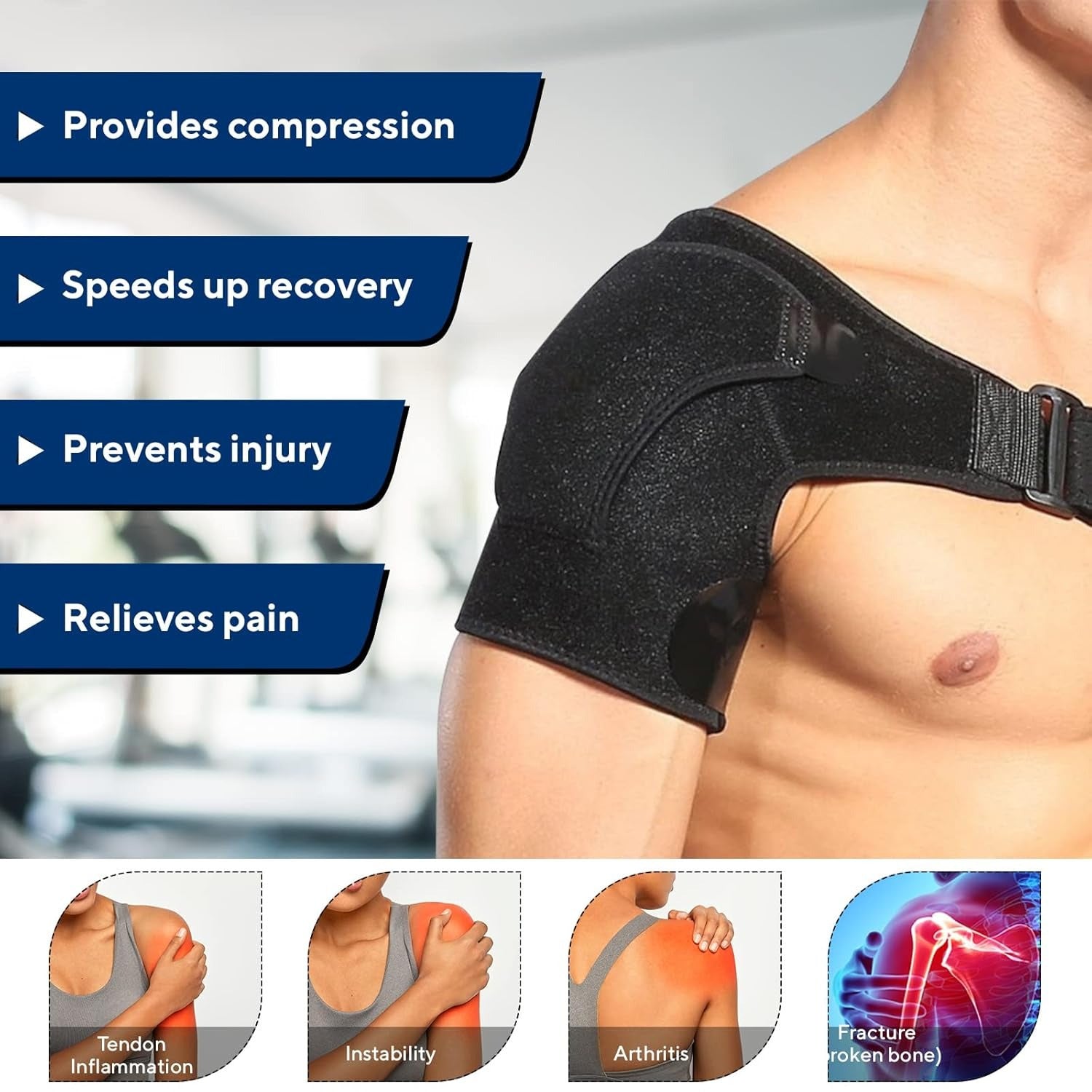 Hombrera Ortopédica, hombrera Tendinitis Ajustable, Hombrera Deportiva de Neopreno, Ayuda a Aliviar Dolores en el Hombro, Bolsillo Ajustable para Terapias Frío / Calor, Talla Única