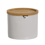 Azucarero Circular con Tapa y Cuchara, Azucarero Ceramica con Tapa de Bambú, Recipiente para Especias y Aliños, Natural, 8 x 8 x 8 cm