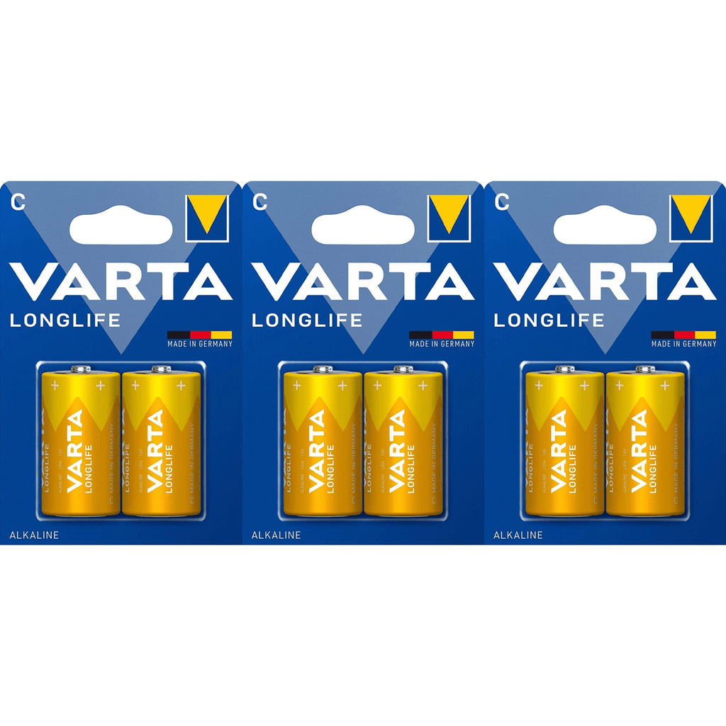 Pilas C Alcalinas de Alto Rendimiento, VARTA Longlife, Ultra Larga Duración, Energía Potente y Continua, Ideal para Linternas de Alto Consumo, Radios Portátiles, Juguetes por Control Remoto, Relojes, Despertadores y Dispositivos con Alta Demanda