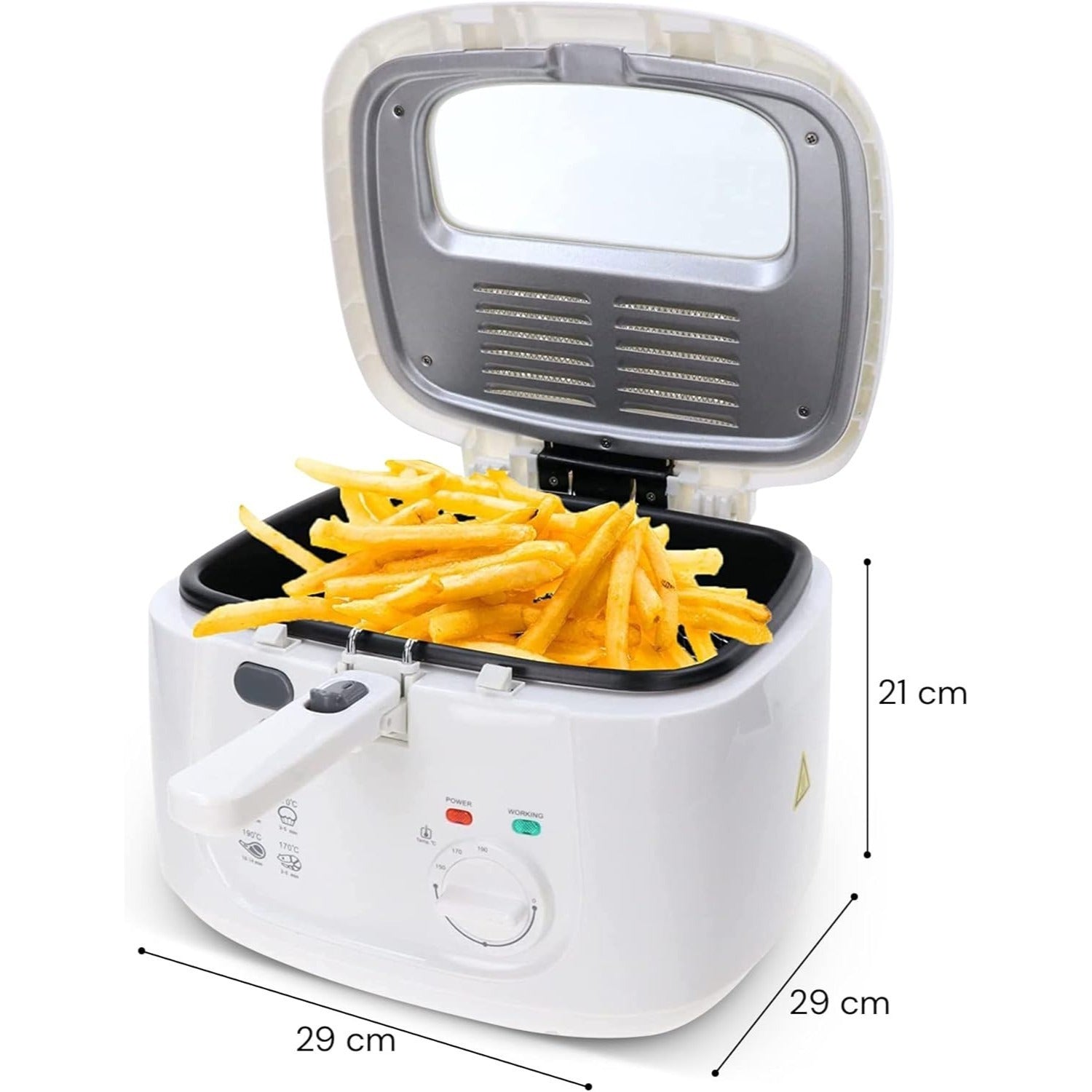 Freidora de Aceite, Freidora Eléctrica con 2,5 Litros de Capacidad, Ventana Superior, Termostato Regulable, Cesta con Mango Abatible, Desmontable para facitilar la Limpieza, Selector de Temperatura: 0ºC-190ºC, Tamaño Compacto, 1,800 W