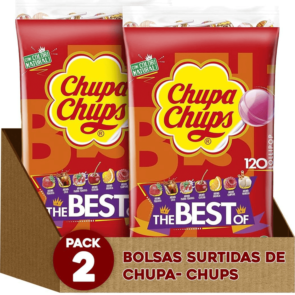 Chupa Chups Caramelo con Palo de Sabores Variados, Piruleta Caramelo, 120/240/360 Chupa Chups