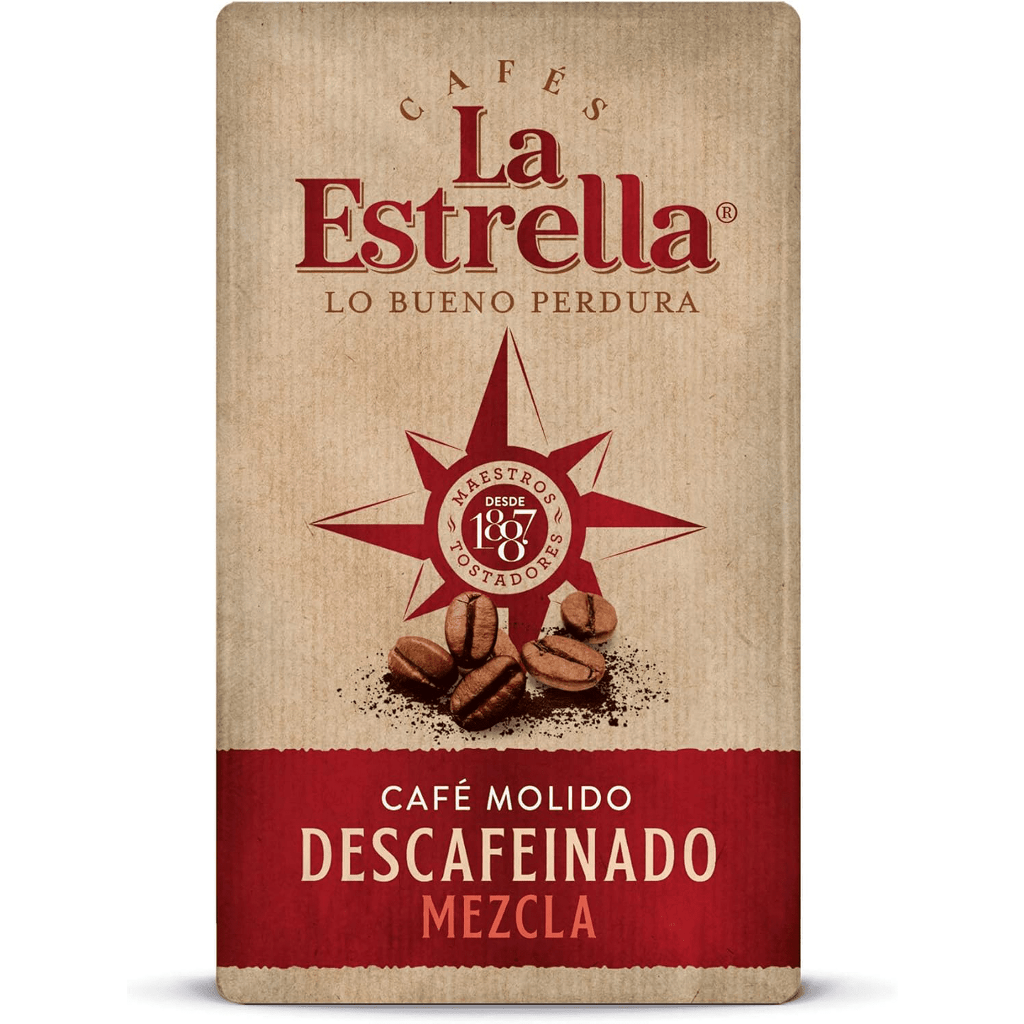 La Estrella Café Molido Descafeinado Mezcla, Paquete de 250 g