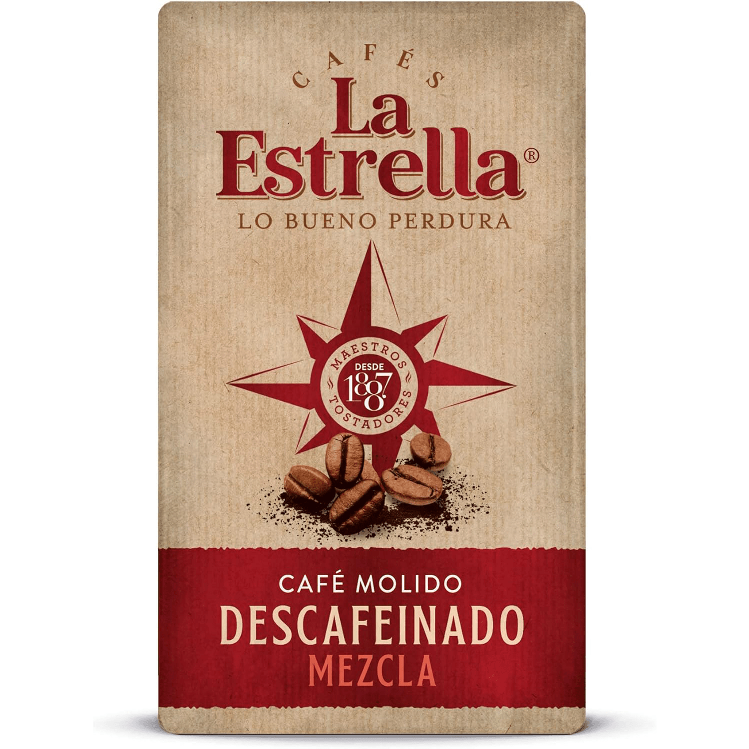 La Estrella Café Molido Descafeinado Mezcla, Paquete de 250 g