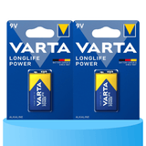 Pilas 9V Alcalinas, Pilas 9v Cuadradas de Alto Rendimiento, VARTA Longlife Power, Ultra Larga Duración, Energía Continua, Ideal para Detectores de Humo, Micrófonos Inalámbricos, Pedales de Guitarra, Multímetros, Electrodomésticos