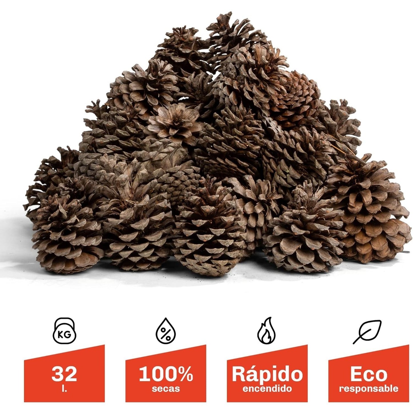 Piñas de Pino para Encendido, Secas y Grandes para Barbacoa, Chimenea, Caldera y Estufa, Piñas Decorativas Naturales, Saco de 32L