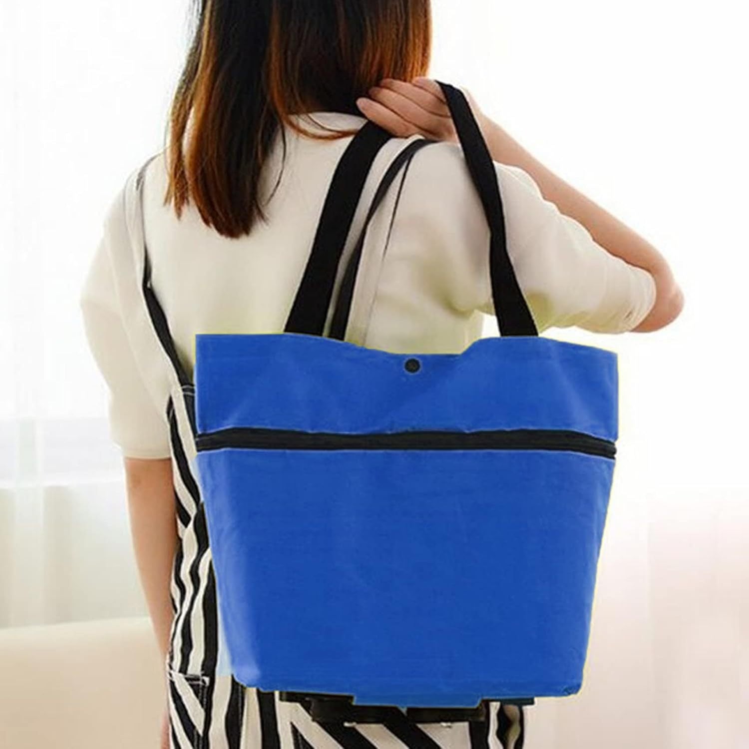 Carro Compra Plegable, Bolsa Carro Compra Plegable con Reudas, Gran Capacidad, Bolsa de Compras Multiusos, Facil de Llevar y Guardar, Hecho en Tela Oxford 600D Resistente, Fondo Reforzado, Dimensión Cerrado: 40 x 16 x 32 cm
