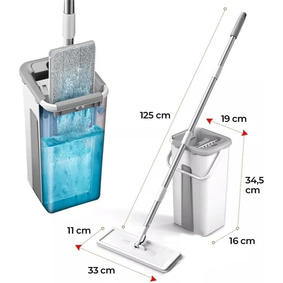 Fregona y Cubo de Limpieza Escurridor con Compartimentos, Cabezal Plano y Flexible Rotación 360. Cubo Escurrefacil. Ideal para Limpiar Suelos, Paredes, Techos, Ventanas, Incluye Recambios Extra