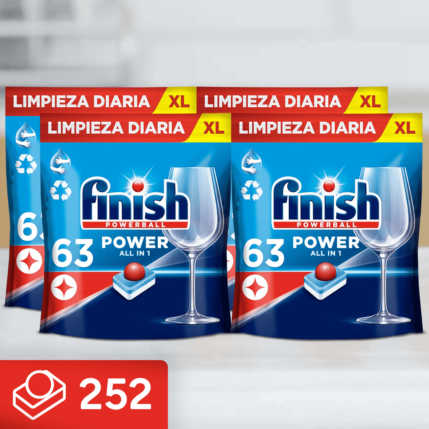 Finish Powerball Power All in 1 Pastillas Lavavajillas con potente Powerball para Eliminar las Manchas de Grasa más Difíciles, Limpieza y Brillo diario, No se necesita Prelavar