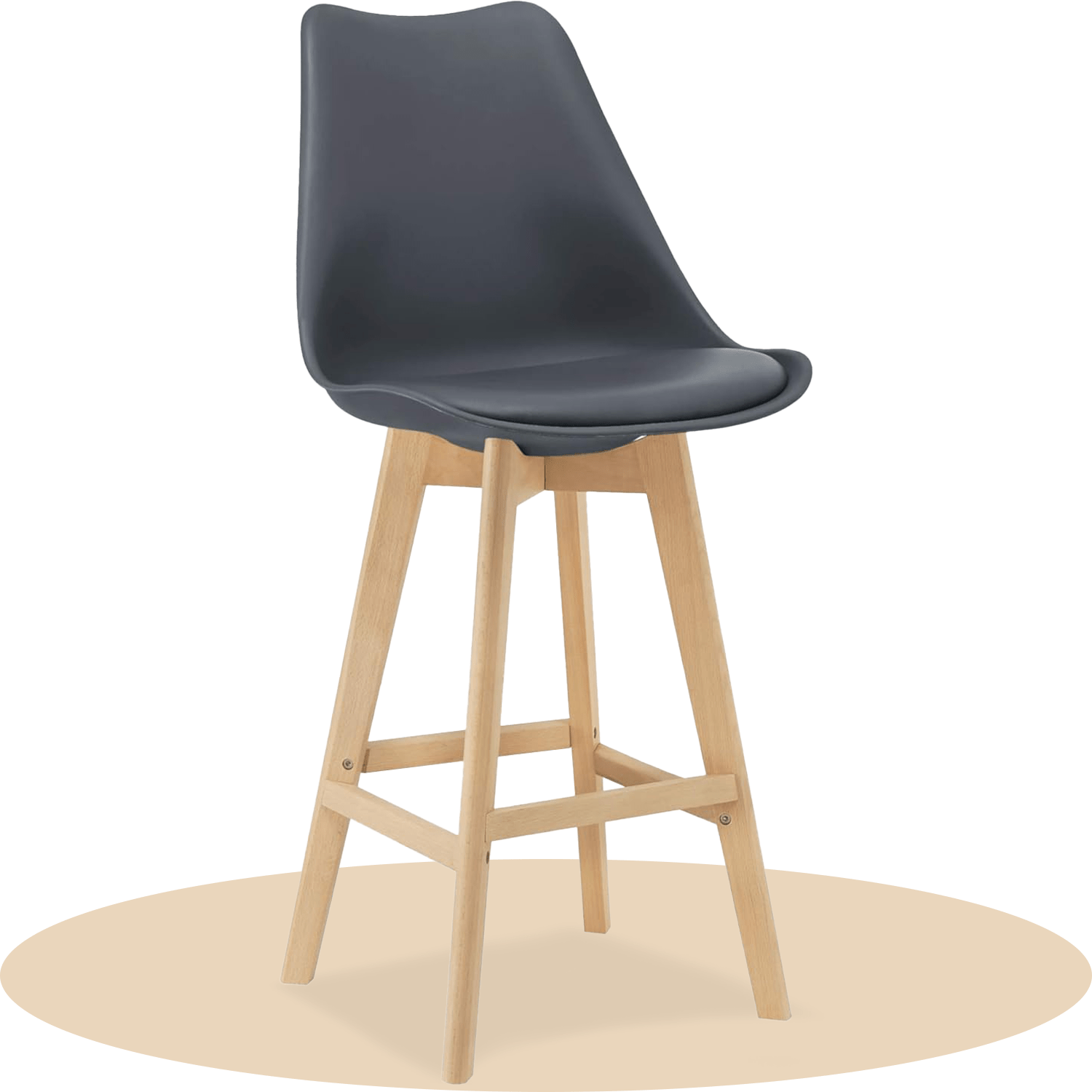 Taburete Alto Cocina con Respaldo, Asiento Blando y Tapizado, Patas Altas Resistentes de Madera de Haya con Reposapiés, Sillas Nórdicas, Ideal para Cocina, Salón, Comedor y Restaurante, 54.5 x 49.5 x 106 cm