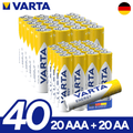 VARTA Pilas AA y AAA Alcalinas de Alto Rendimiento, 20 Pilas AA + 20 Pilas AAA, VARTA Energy, Larga Duración, Energía Continua, Ideal para Controles Remotos, Juguetes Electrónicos, Linternas, Lámparas, Relojes, Cámaras y Otros Dispositivos de Uso Diario