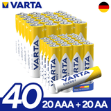 VARTA Pilas AA y AAA Alcalinas de Alto Rendimiento, 20 Pilas AA + 20 Pilas AAA, VARTA Energy, Larga Duración, Energía Continua, Ideal para Controles Remotos, Juguetes Electrónicos, Linternas, Lámparas, Relojes, Cámaras y Otros Dispositivos de Uso Diario